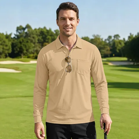 Mens Long Sleeve Polo Shirt Tactical Outdoor Quick Dry Breathable Bird Eye Mesh Solid Color Lapel Top With Pocket