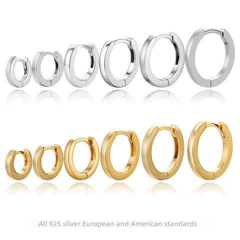 925 Sterling Silber Creolen Poliert Minimalistisch Huggie Ohrringe Einfach Geometrisch Stil Schmuck Damen Herren Alltag