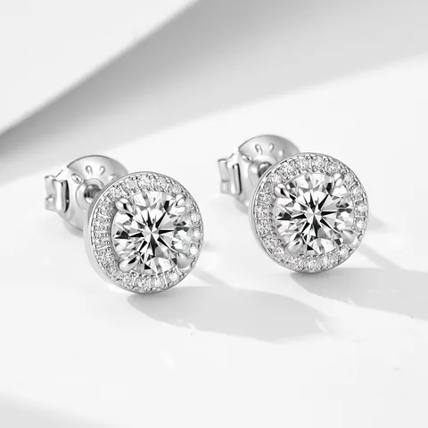 Pendientes de Botón Halo Redondos de Plata de Ley 925 para Mujer con Diamantes de Imitación Brillantes Oro Plata Chapado Joyería Elegante Regalo