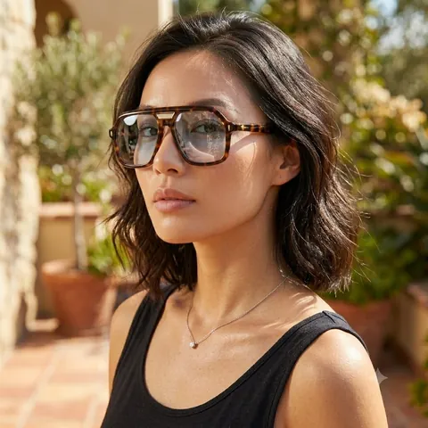 Retro Aviator Zonnebril UV400 Bescherming Groot Vierkant Montuur PC AC Dubbele Brug Vintage Voor Dames Heren