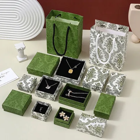 Jewelry Gift Boxes Vintage Floral Pattern Cardboard Necklace Earring Ring Packaging Case For Display And Storage