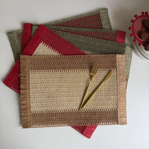 Handmade Woven Placemats Paper Rope Jute Table Mats Heat Resistant Tassel Christmas Decor Farmhouse Boho Dining Decoration