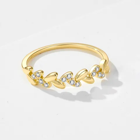 Wheat Ear Leaf Ring 925 Sterling Silver Cubic Zirconia Minimalist Jewelry For Women Elegant Daily Wear Gift