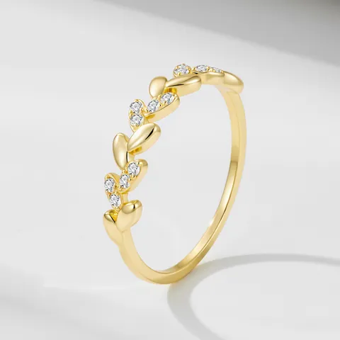 Wheat Ear Leaf Ring 925 Sterling Silver Cubic Zirconia Minimalist Jewelry For Women Elegant Daily Wear Gift