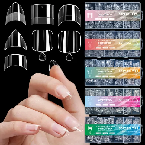Ultrakorte Soft Gel Kunstnagels Transparant Helder Volledige Dekking Valse Nagels Manicure Verlenging Professionele Tools
