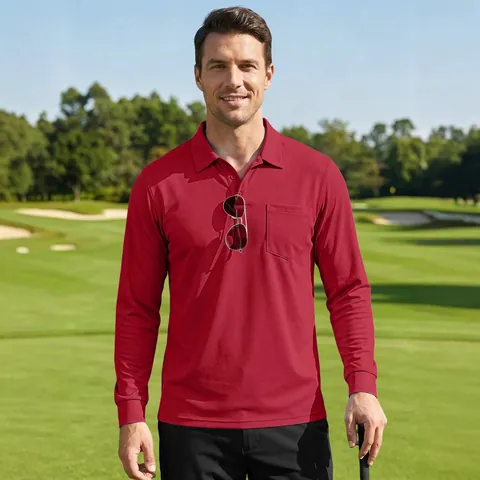 Polo Da Uomo A Maniche Lunghe Maglia Traspirante Poliestere Tattico Sport All'aperto Top Casual Con Tasca