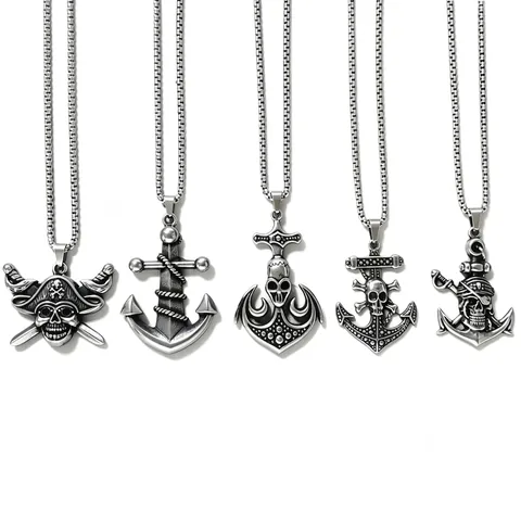 Pirate Skull Pendant Necklace 316L Stainless Steel Crossed Swords Retro Antique Silver Punk Gothic Jewelry For Men