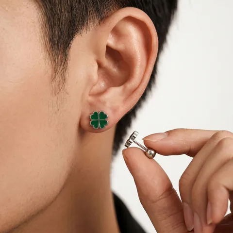 Edelstahl Vierblättriges Kleeblatt Ohrstecker Mode Emaille Polierte Schmuck Glück Anspruchsvoll Ohrringe Für Damen Herren