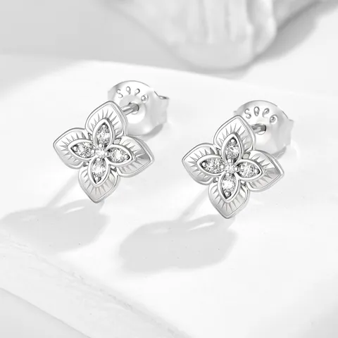 925 Sterling Zilver Klavertje Vier Oorknopjes Strass Ingelegd Goud Zilver Bloem Minimalistische Luxe Vrouwen Sieraden