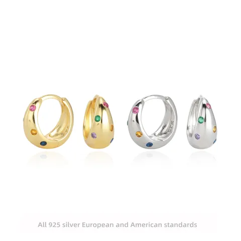 Colorful Gemstone Huggie Hoop Earrings 925 Sterling Silver With Sparkly Zircon Stones For Women Fashion Jewelry