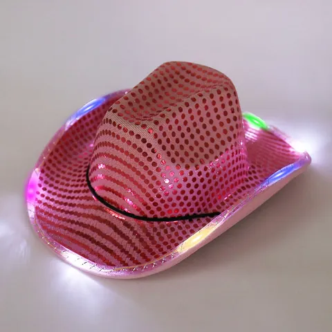 LED Light Up Sequin Cowboy Hat For Women Men Sparkly Neon Western Hat For Carnival Performance Night Club Festival Music Party Accessories