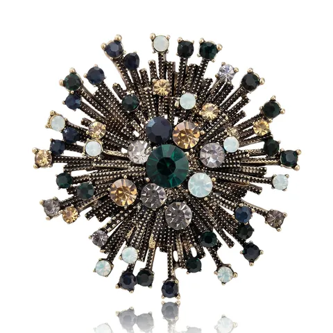 Lussuosa Spilla a Fiore Sunburst in Lega Vintage da Donna Elegante Spilla con Intarsi in Strass per Abiti Cappotti Gioielli di Moda Accessorio
