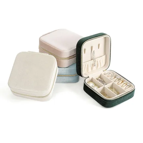 Velvet Jewelry Box Mini Portable Travel Jewelry Organizer Case With Zipper For Rings Earrings Necklaces