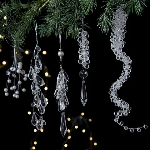 Addobbi Appesi Albero Di Natale Acrilico Trasparente Cristallo Ghiacciolo Catene Di Perle Pendenti Decorazione Festa