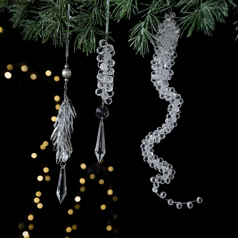 Addobbi Appesi Albero Di Natale Acrilico Trasparente Cristallo Ghiacciolo Catene Di Perle Pendenti Decorazione Festa