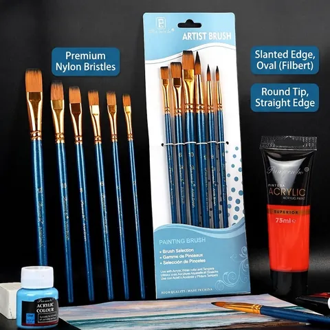Artist Paint Brushes Nylon Synthetic Hair Wood Plastic Handle Watercolor Acrylic Oil Painting Multifunctional Tool