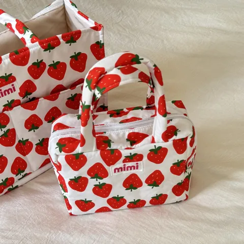 Ins Korean Style Large Capacity Printed Quilted Handbag Polyester Cotton Padded Mummy Bag Lightweight Travel Storage Bag