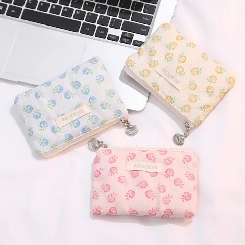 Floral Lace Cosmetic Makeup Bag Large Capacity Travel Toiletry Organizer Pouch Floral Pattern Mesh Fabric Portable Zipper Handbag Women
