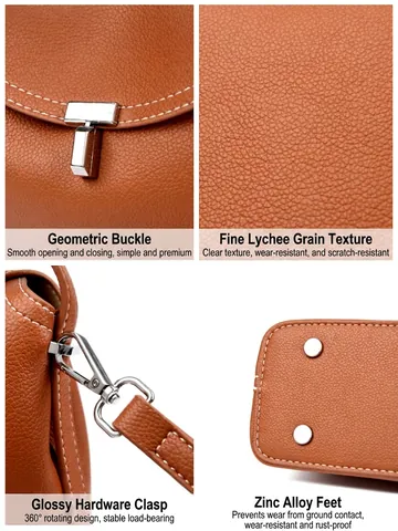 Borsa a Mano da Donna di Lusso in Pelle PU Grana di Litchi Con Serratura in Metallo a T Cuciture a Contrasto Borsa a Tracolla Per Ufficio Quotidiano