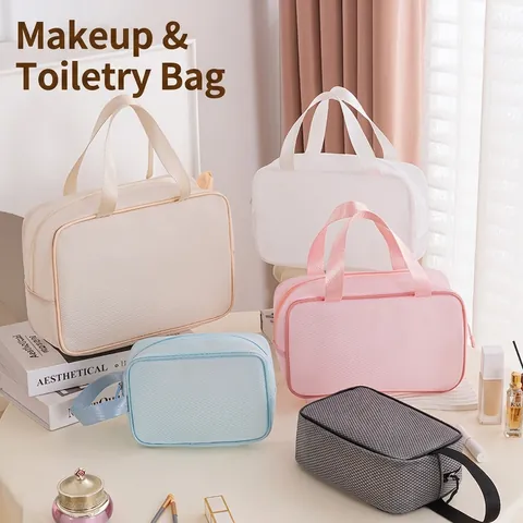 Large Toiletry Bag Waterproof EVA Mesh Portable Travel Makeup Organizer With Handle Zipper Closure Ins Style Simple