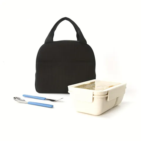 Isolierte Lunchtasche Cord Corduroy Thermotasche Handheld Tragbare Aufbewahrungstasche Für Büro Schule Picknick Pendler