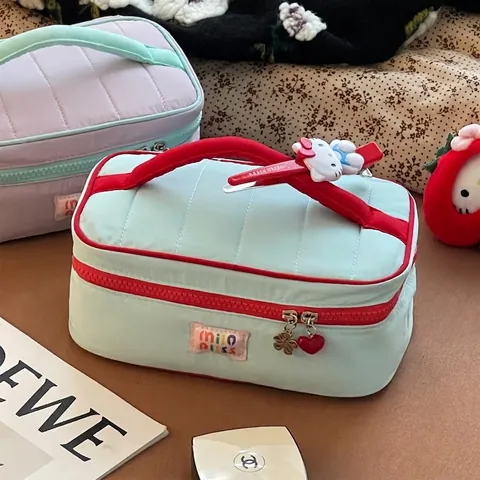 Borsa Da Trucco Trapuntata Grande Capacità Nylon Organizzatore Da Viaggio Per Articoli Da Toeletta Portatile