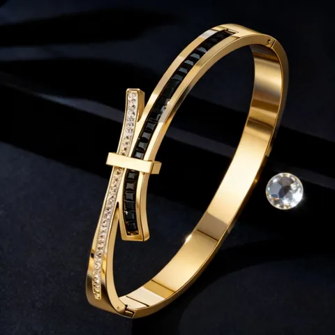 Mode Edelstahl Armreif Armband Für Damen Geometrisches Schleifendesign Zirkonia Eingelegt Gold Silber Roségold Plattiert Party Täglicher Schmuck Geschenk