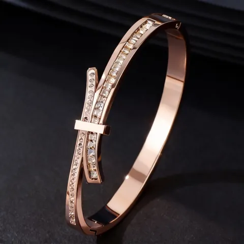 Brazalete De Acero Inoxidable Con Diseño De Lazo Circonita Cúbica Hebilla Cruzada Joyería De Moda Para Mujer Diario