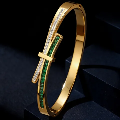 Bracciale Rigido In Acciaio Inossidabile Per Donna Design A Fiocco Con Strass Baguette Gioielli Di Moda