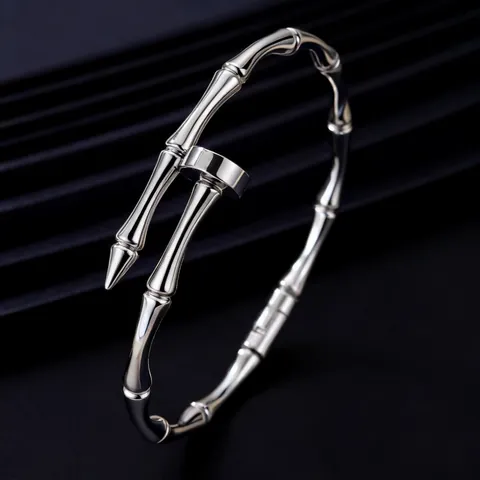 Bracciale Rigido A Bambù Acciaio Inossidabile Placcato Oro 18K Lusso Chiusura A Cerniera Gioielli Di Moda Per Donna Elegante
