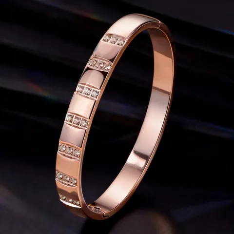 Stainless Steel Cubic Zirconia Bangle Bracelet Luxury Gold Silver Rose Gold Non Fading Clasp Fashion Jewelry For Women