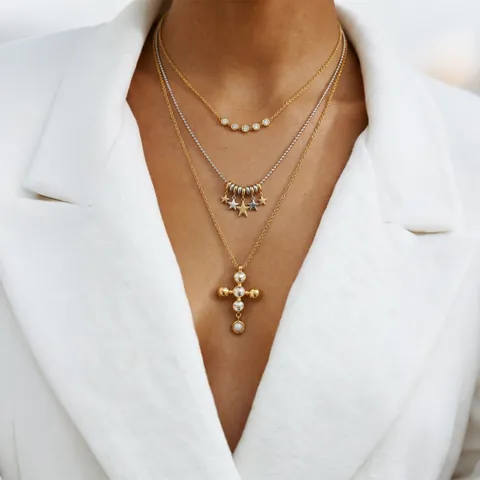 Collana con Pendente a Stella in Acciaio Inossidabile Catena a Serpente Oro Argento Misto per Donna Gioielli di Moda