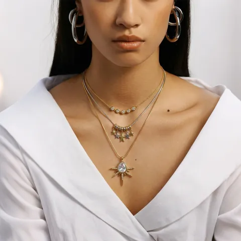 Collana con Pendente a Stella in Acciaio Inossidabile Catena a Serpente Oro Argento Misto per Donna Gioielli di Moda
