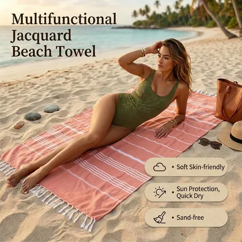 Turkish Style Cotton Beach Towel Absorbent Thin Bath Towel With Tassels Striped Pattern For Swimming Yoga Travel Wrap Blanket