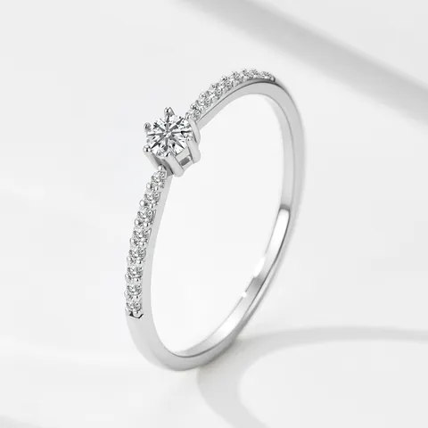 Anello in Argento Sterling S925 con Zirconia Classico a Sei Griffe Minimalista Oro Argento Fedina Impilabile per Donna