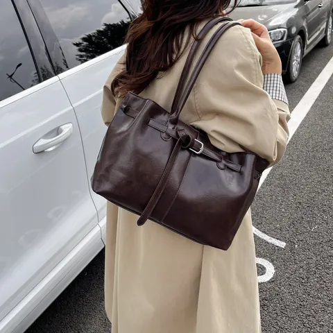 Borsa Sottobraccio Da Donna In Pelle PU Grande Capacità Retro Minimalista Vintage Borsa A Tracolla