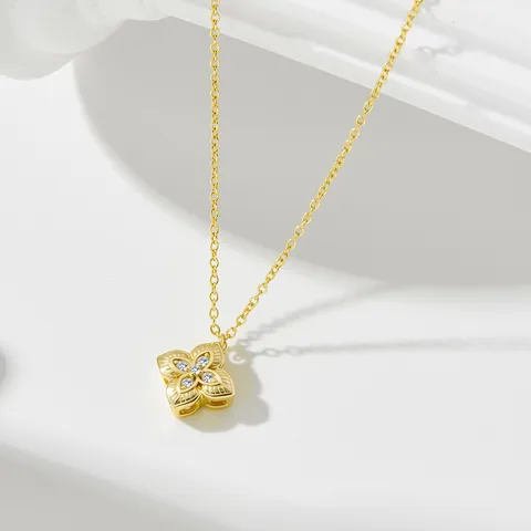 Collana con Pendente a Quattro Petali in Argento Sterling 925 per Donna Elegante Trifoglio con Strass Catena Girocollo Gioielli