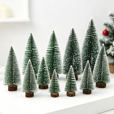 Mini Künstlicher Weihnachtsbaum Beschneite Kiefer Tabletop Ornament Mit Holzsockel Grün