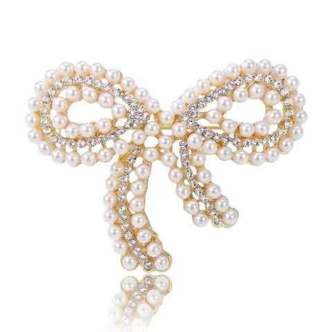 Broche Nœud Papillon en Alliage et Perles Artificielles pour Femmes Broche Nœud en Strass Étincelants pour Banquet de Mariage Bijoux de Mode