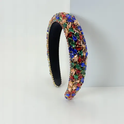 Cerchietto Barocco Imbottito con Strass per Donna Fascia per Capelli Larga in Cristallo Accessori per Capelli Festa Matrimonio