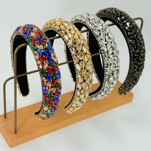 Cerchietto Barocco Imbottito con Strass per Donna Fascia per Capelli Larga in Cristallo Accessori per Capelli Festa Matrimonio