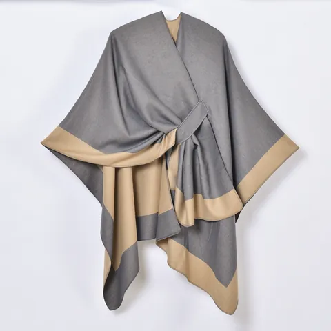 Scialle Poncho da Donna in Simil-Cashmere a Blocchi di Colore Mantella Aperta Davanti con Spacco Cardigan Avvolgente in Maglia per Autunno Inverno