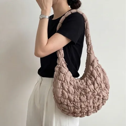 Women Quilted Shoulder Bag Nylon Padded Cloud Bubble Tote Large Capacity Chic Casual Lightweight Commuter Handbag