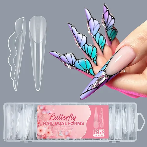 Forme Per Allungamento Unghie Farfalla Dual Forms Trasparenti Per Poly Gel Costruzione Rapida Stiletto Extra Lunghe