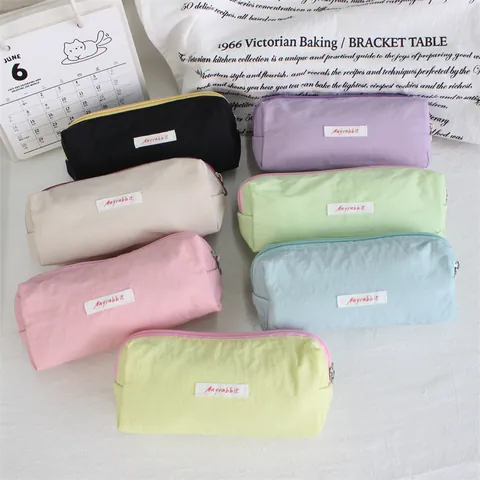 Nylon Pencil Case Large Capacity Macaron Color Stationery Storage Bag Multifunctional Zipper Pouch For Students School