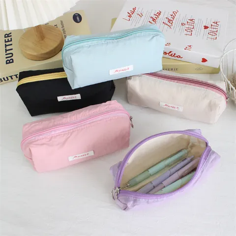 Nylon Pencil Case Large Capacity Macaron Color Stationery Storage Bag Multifunctional Zipper Pouch For Students School