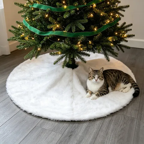 Jupe De Sapin De Noël Fausse Fourrure Peluche Flocon De Neige Broderie À Paillettes Décoration De Fête Ronde Couleurs