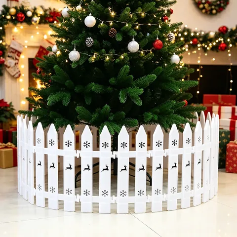 Weißer Kunststoff Weihnachtshaut Mit Rentier Schneeflocke Hohl Design Für Weihnachtsbaumbasis Dekoration Festliche Home Party