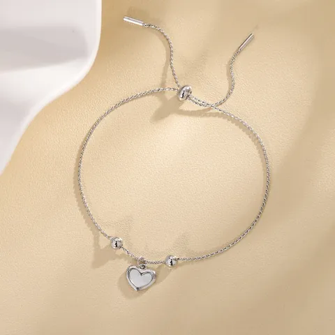 Heart Natural Mother Of Artificial Pearl Bracelet Copper Adjustable Sliding Minimalist Jewelry Gift For Women