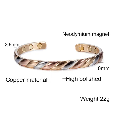 Pure Copper Magnetic Bracelet Women Adjustable Twisted Energy Healing Therapy Bangle Fashion Jewelry Tricolor